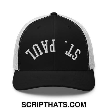 Upside Down St. Paul Embroidered Mesh Trucker Hat Black White