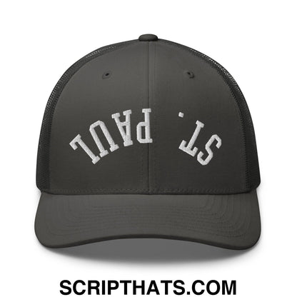 Upside Down St. Paul Embroidered Mesh Trucker Hat Charcoal