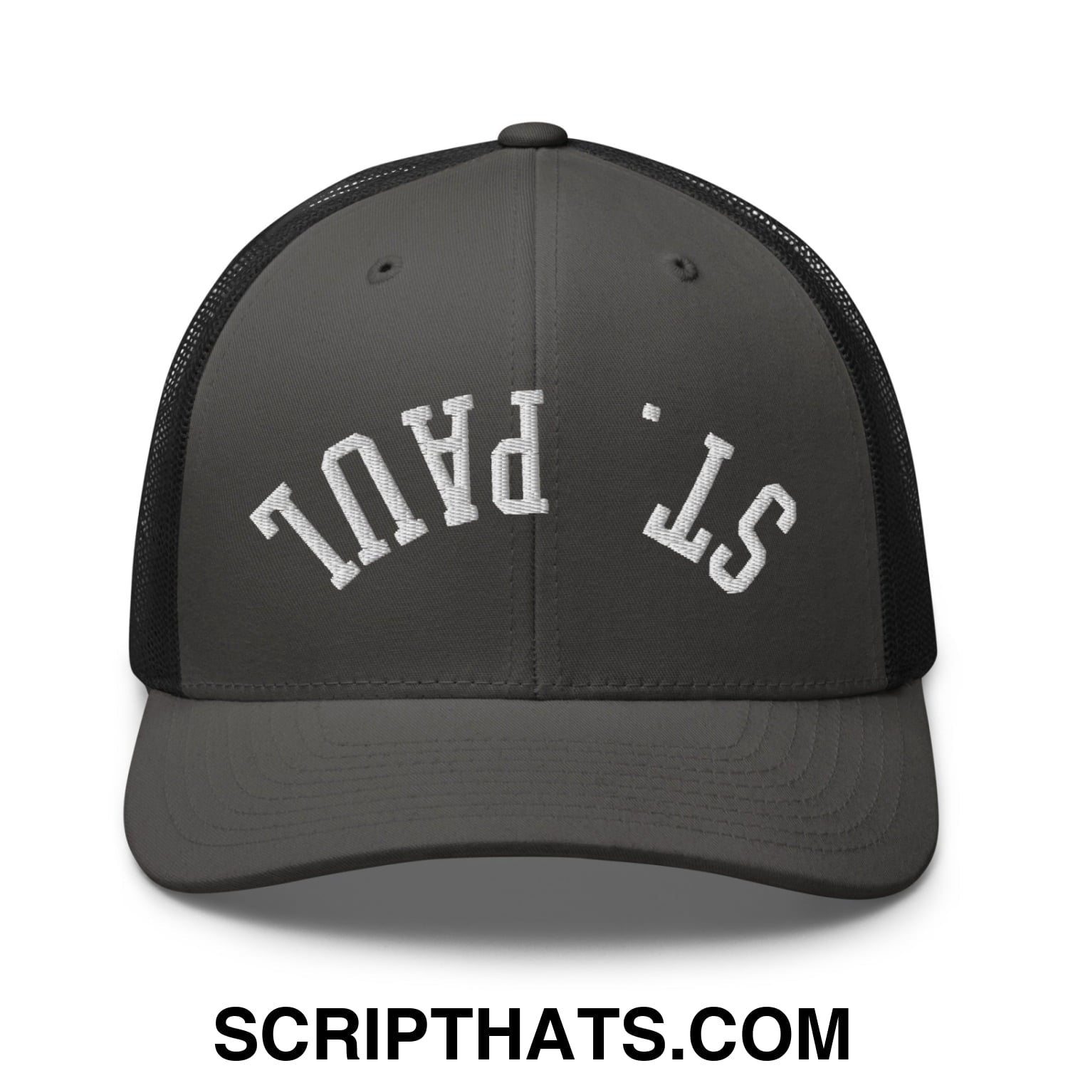Upside Down St. Paul Embroidered Mesh Trucker Hat Charcoal Black