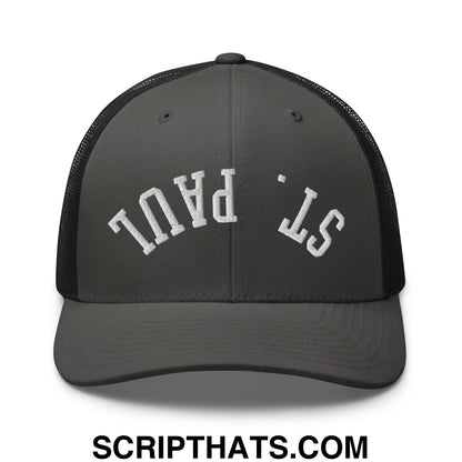 Upside Down St. Paul Embroidered Mesh Trucker Hat Charcoal Black