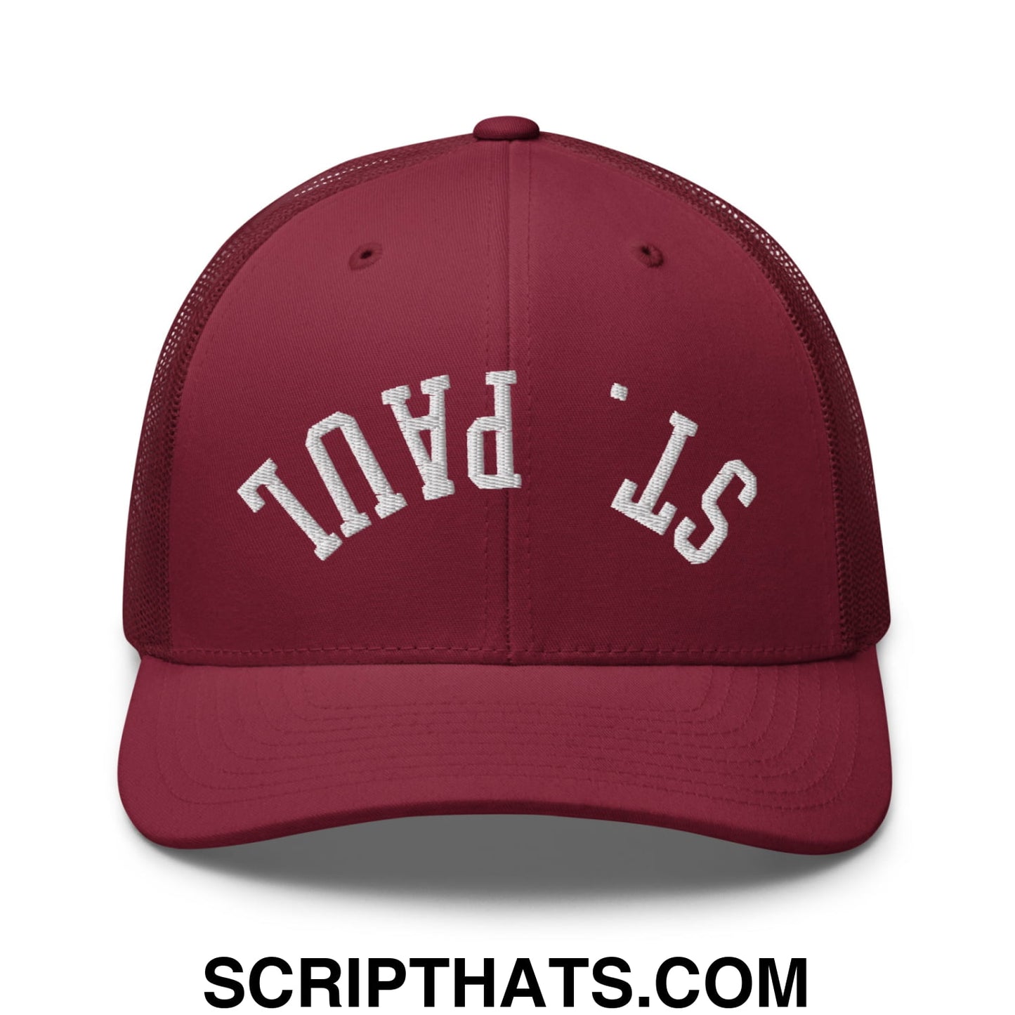 Upside Down St. Paul Embroidered Mesh Trucker Hat Cranberry