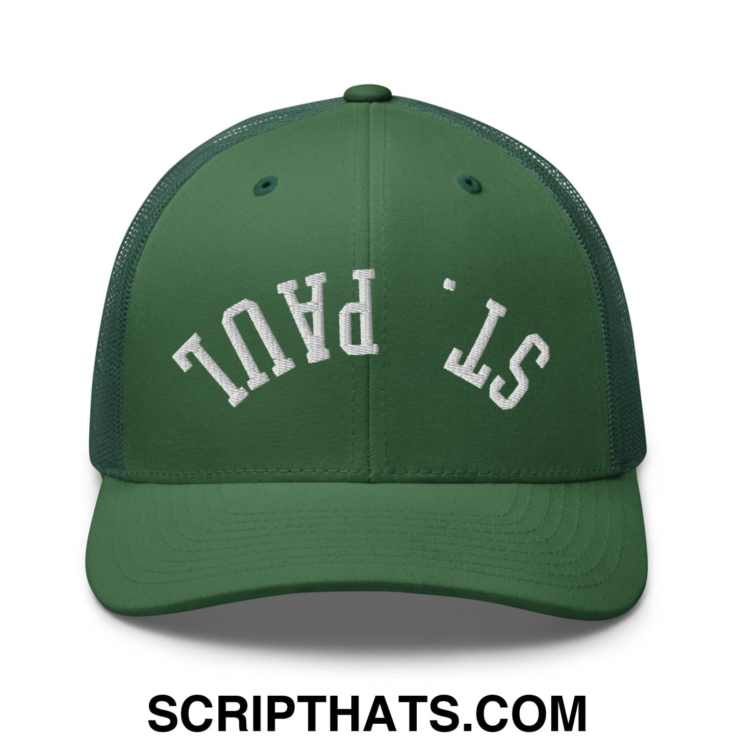 Upside Down St. Paul Embroidered Mesh Trucker Hat Evergreen