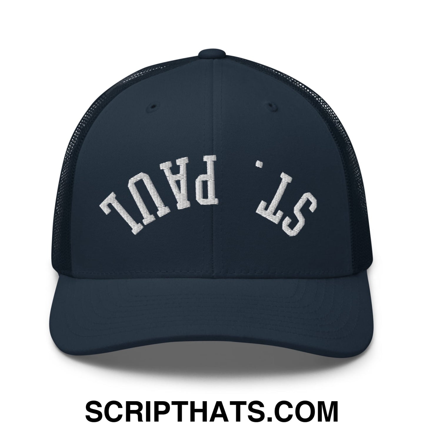 Upside Down St. Paul Embroidered Mesh Trucker Hat Navy
