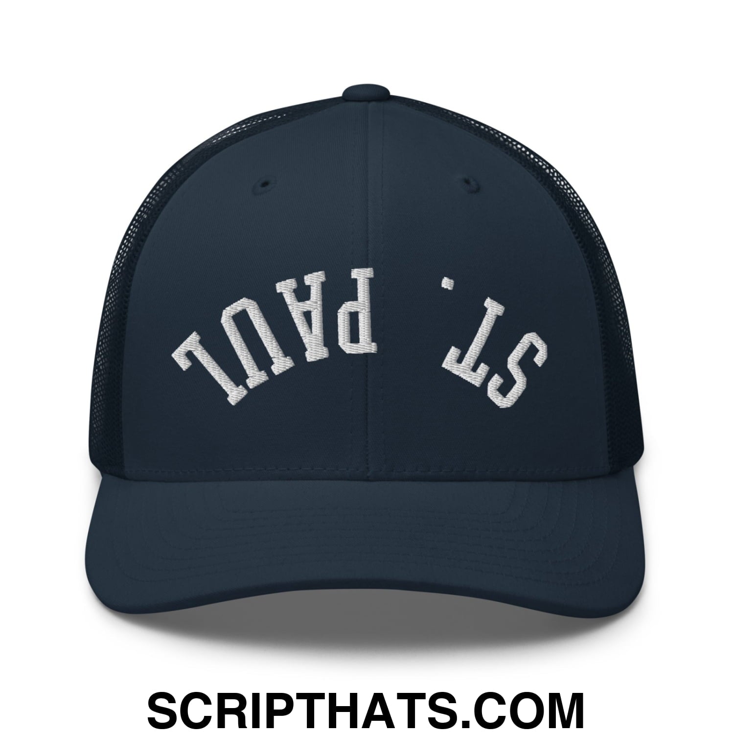 Upside Down St. Paul Embroidered Mesh Trucker Hat Navy
