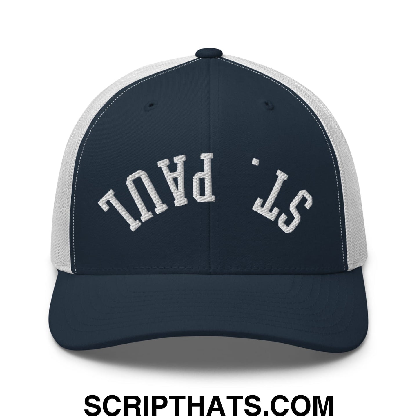 Upside Down St. Paul Embroidered Mesh Trucker Hat Navy White