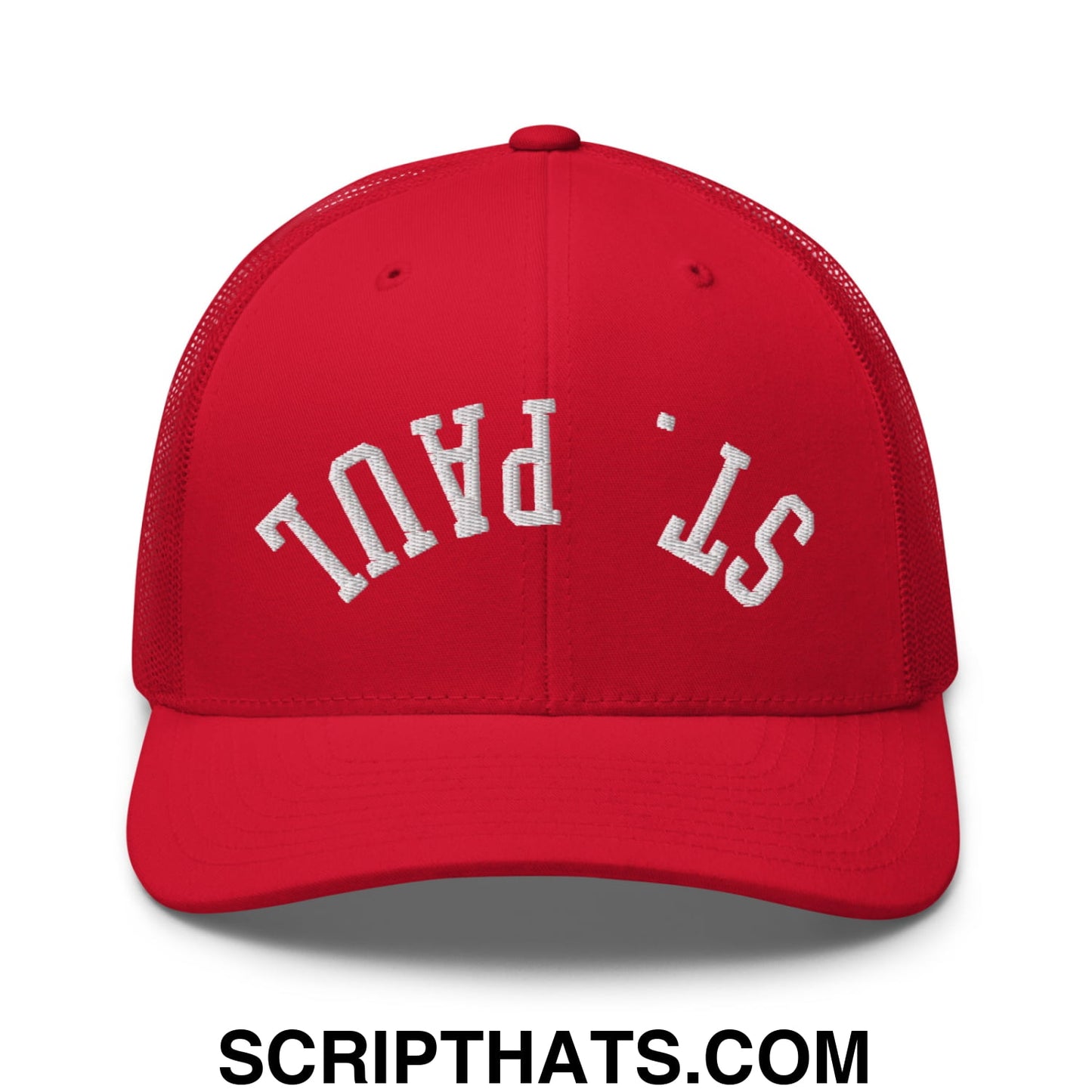 Upside Down St. Paul Embroidered Mesh Trucker Hat Red
