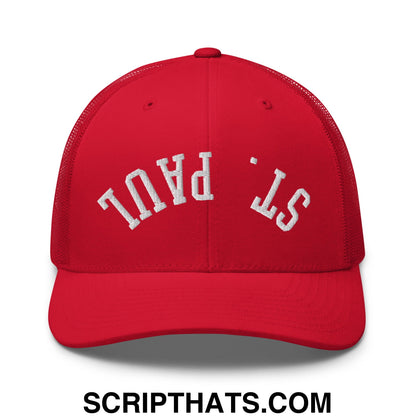 Upside Down St. Paul Embroidered Mesh Trucker Hat Red