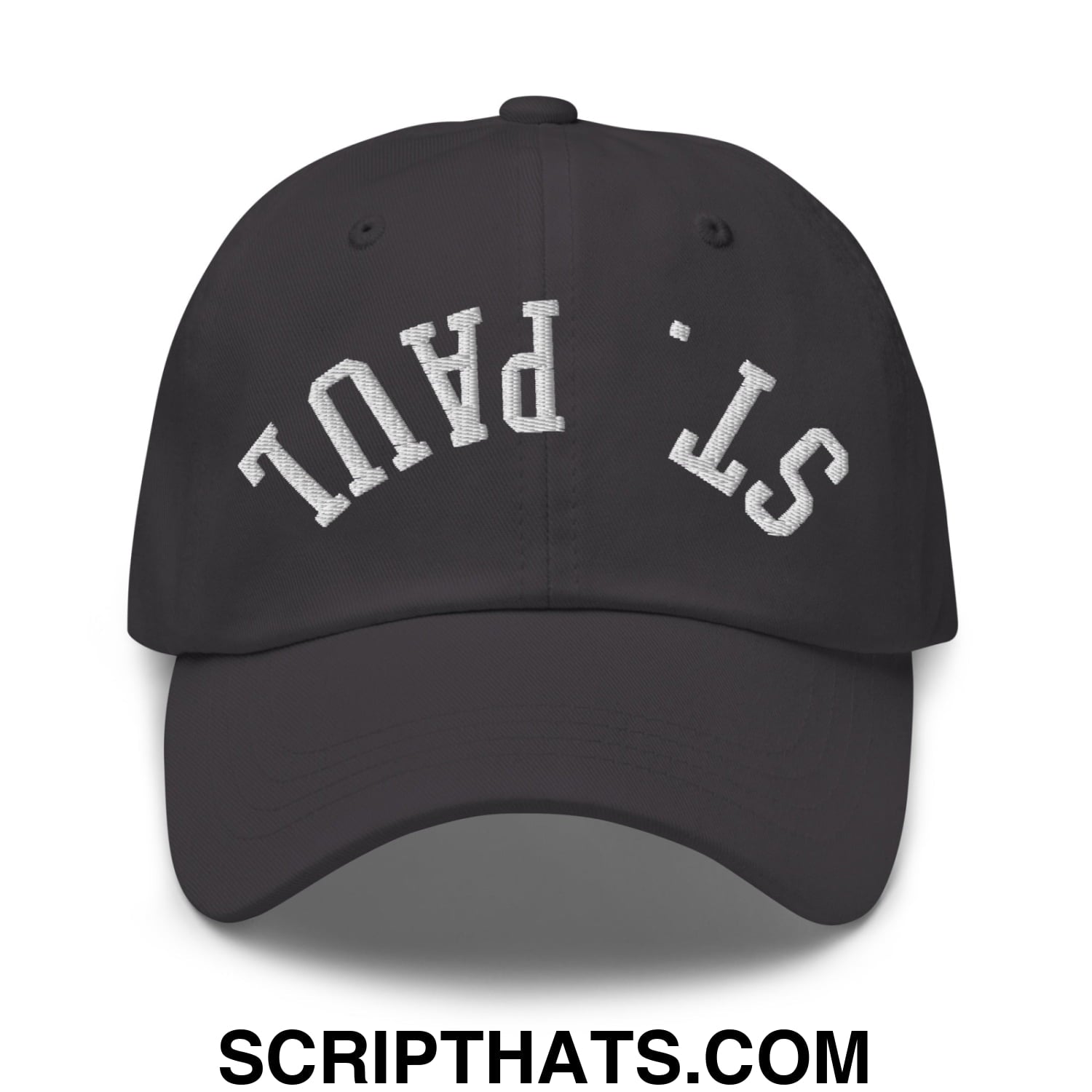 Upside Down St. Paul Embroidered Unstructured Dad Hat Dark Grey