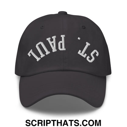 Upside Down St. Paul Embroidered Unstructured Dad Hat Dark Grey
