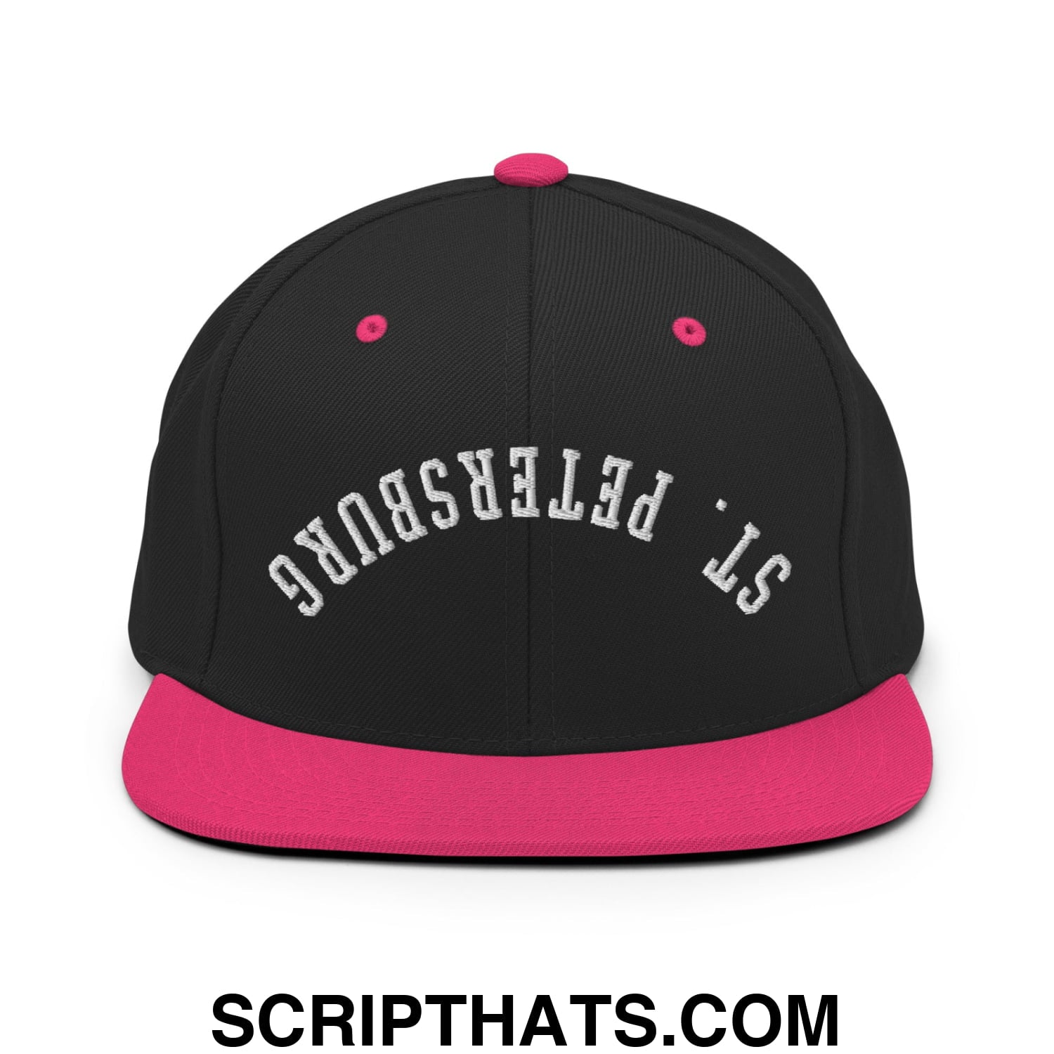 Upside Down St. Petersburg Embroidered Flat Bill Brim Snapback Hat Black Neon Pink