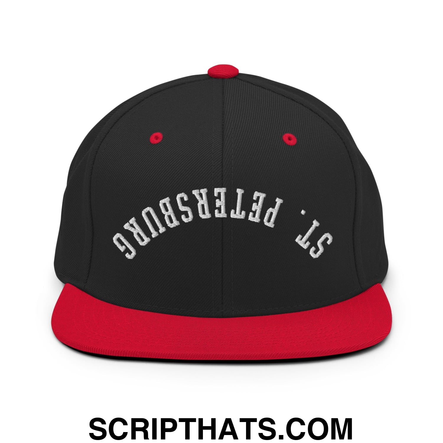 Upside Down St. Petersburg Embroidered Flat Bill Brim Snapback Hat Black Red
