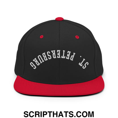 Upside Down St. Petersburg Embroidered Flat Bill Brim Snapback Hat Black Red