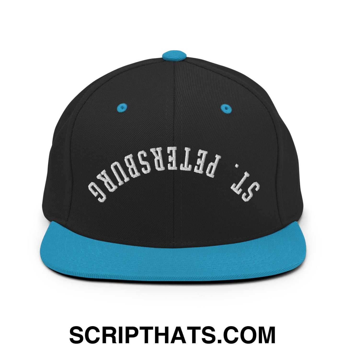 Upside Down St. Petersburg Embroidered Flat Bill Brim Snapback Hat Black Teal