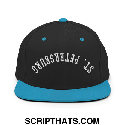 Upside Down St. Petersburg Embroidered Flat Bill Brim Snapback Hat Black Teal