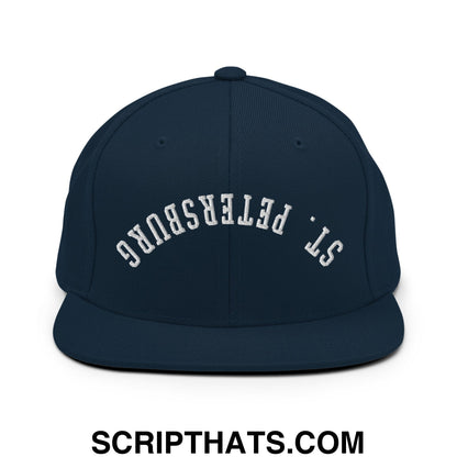 Upside Down St. Petersburg Embroidered Flat Bill Brim Snapback Hat Dark Navy