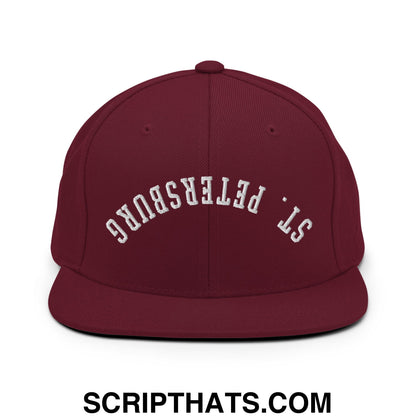 Upside Down St. Petersburg Embroidered Flat Bill Brim Snapback Hat Maroon