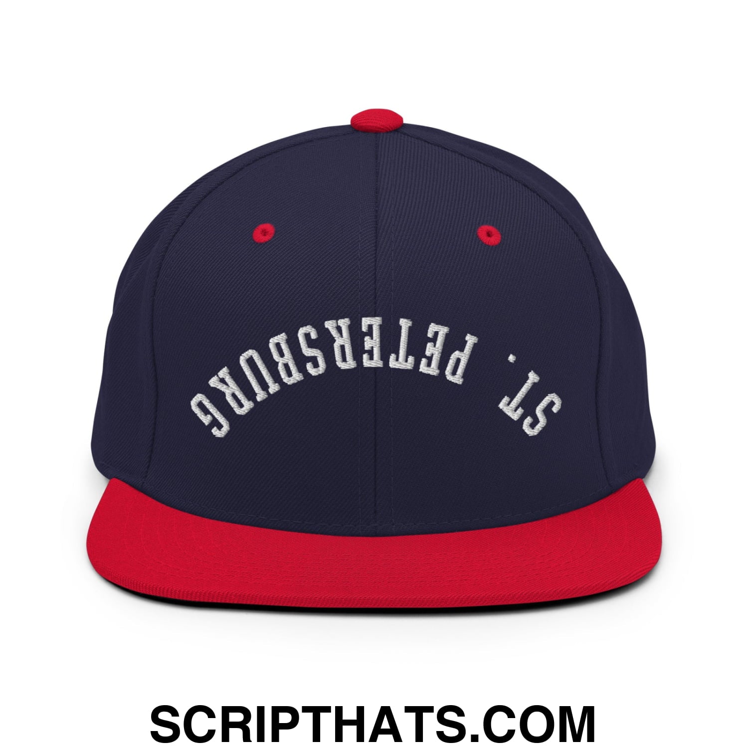 Upside Down St. Petersburg Embroidered Flat Bill Brim Snapback Hat Navy Red