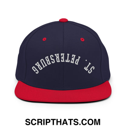 Upside Down St. Petersburg Embroidered Flat Bill Brim Snapback Hat Navy Red