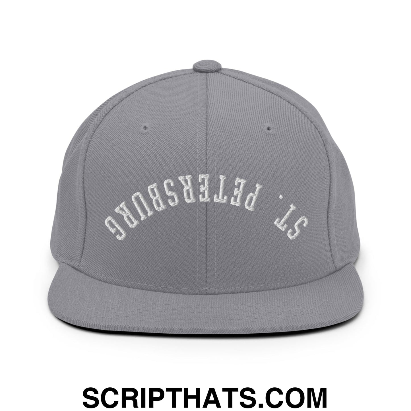 Upside Down St. Petersburg Embroidered Flat Bill Brim Snapback Hat Silver