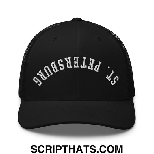 Upside Down St. Petersburg Embroidered Mesh Trucker Hat Black