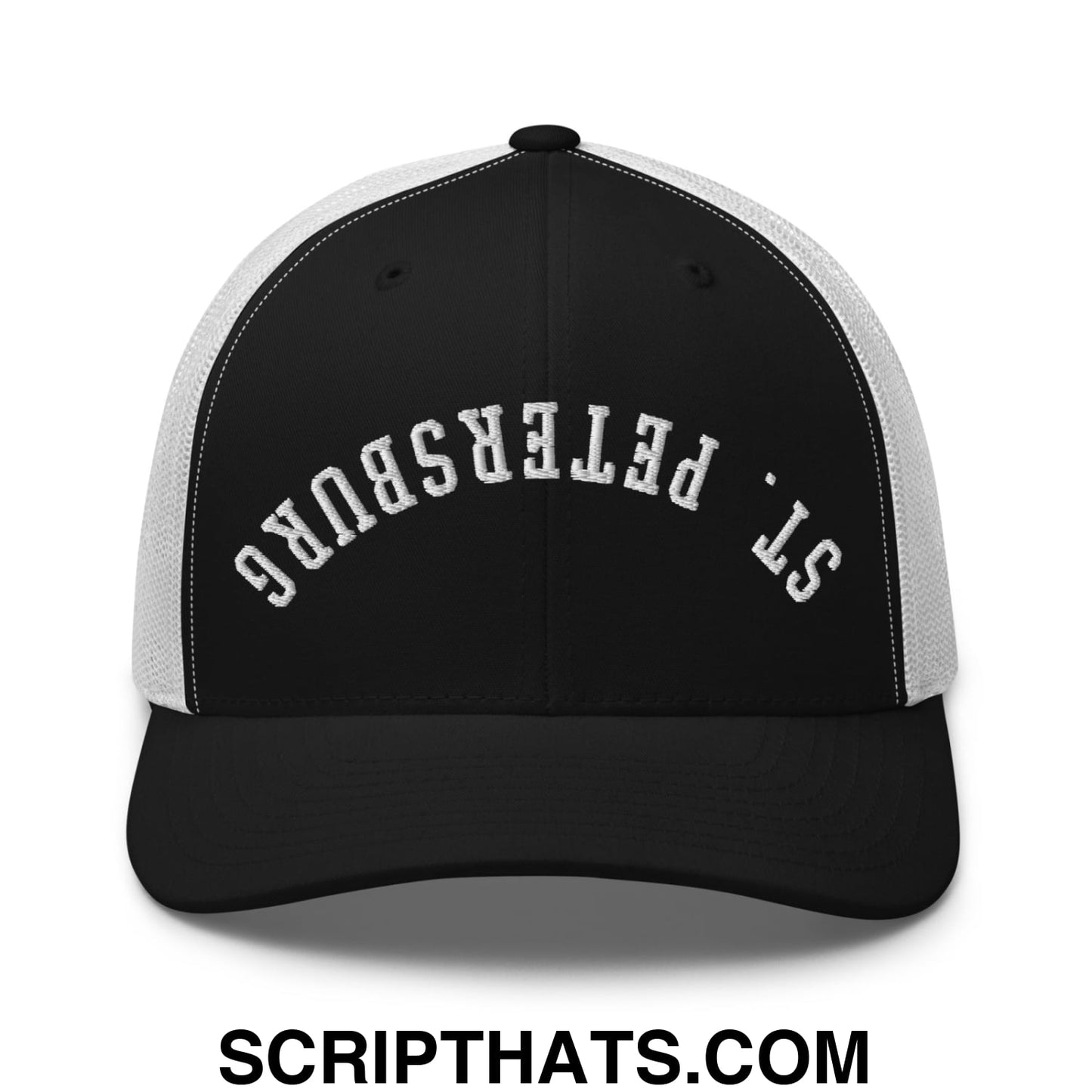 Upside Down St. Petersburg Embroidered Mesh Trucker Hat Black White