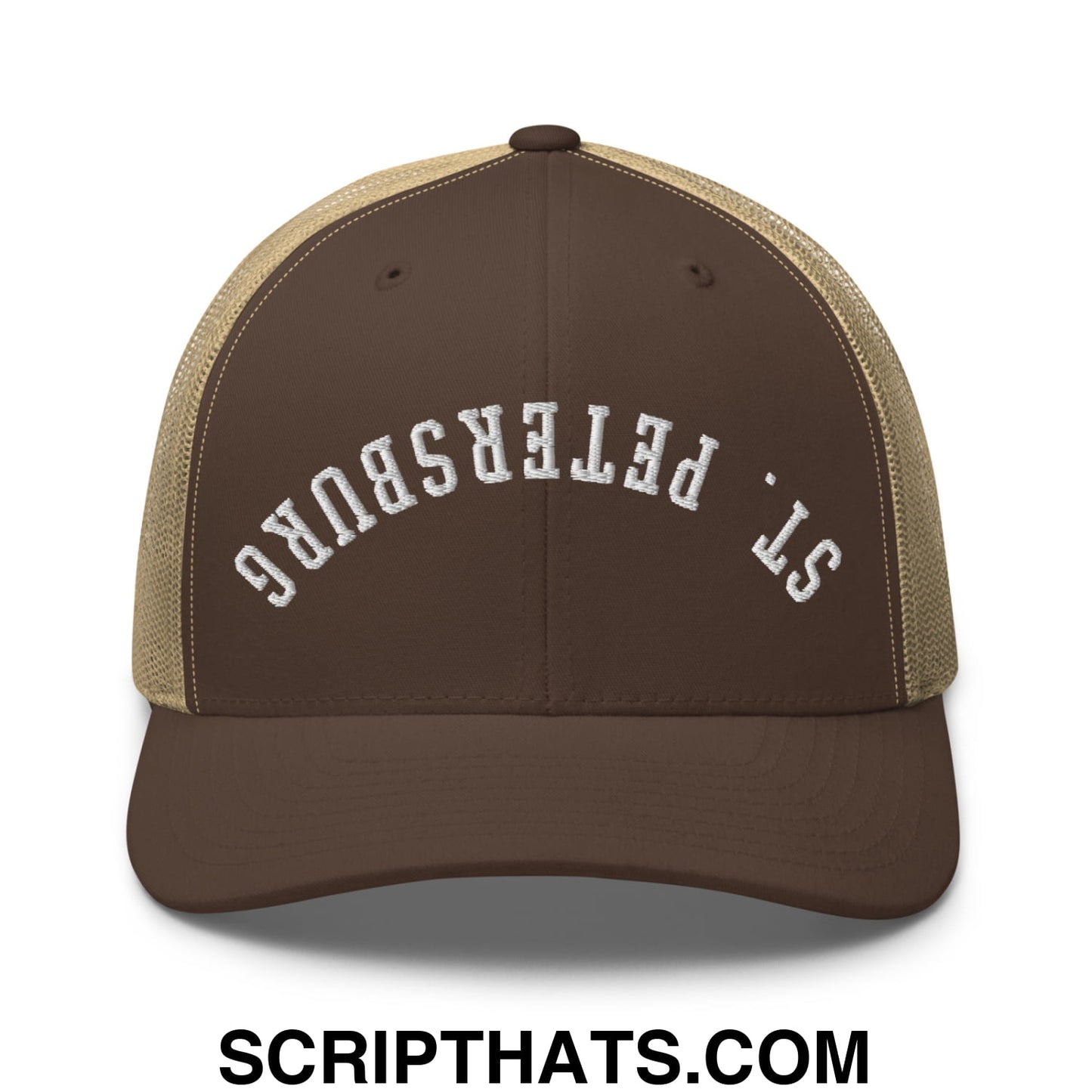 Upside Down St. Petersburg Embroidered Mesh Trucker Hat Brown Khaki