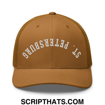 Upside Down St. Petersburg Embroidered Mesh Trucker Hat Caramel