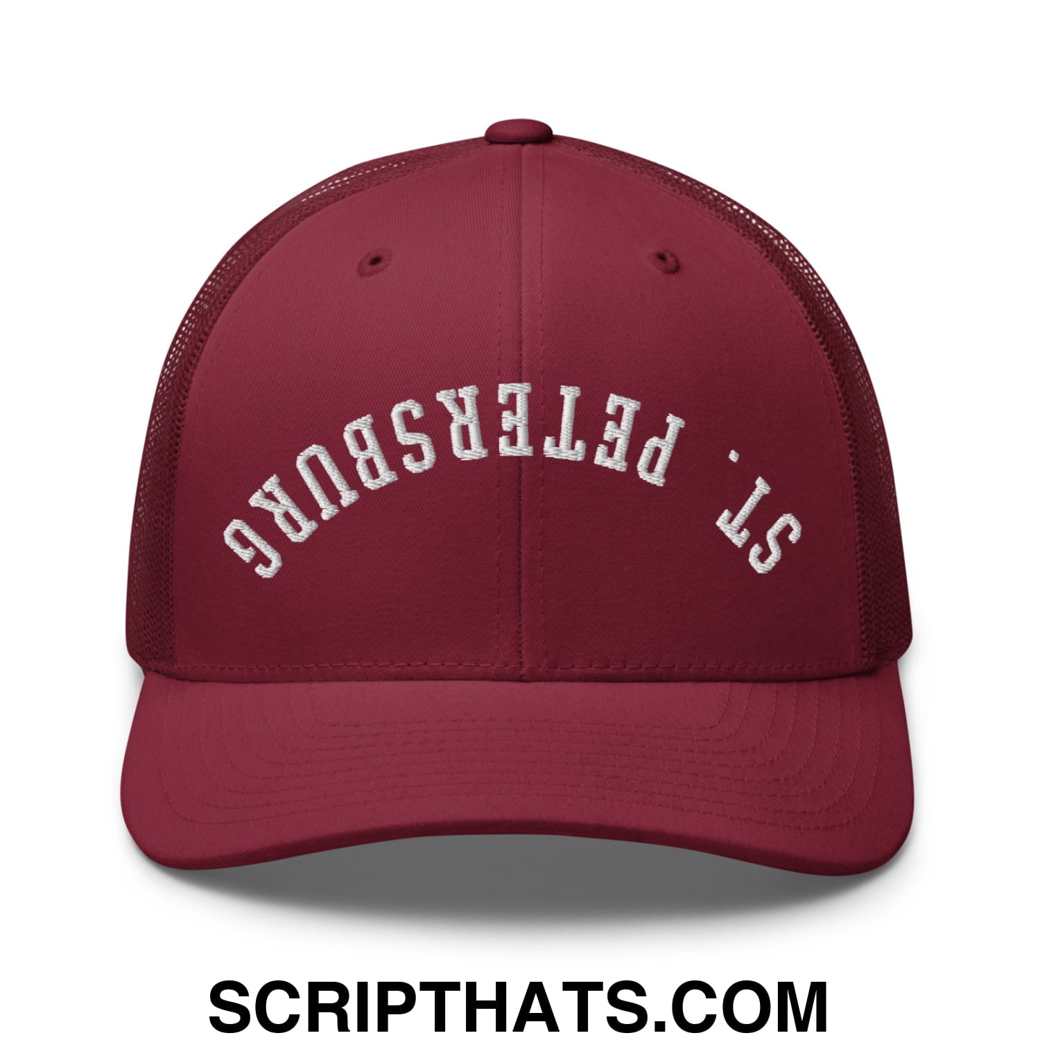 Upside Down St. Petersburg Embroidered Mesh Trucker Hat Cranberry