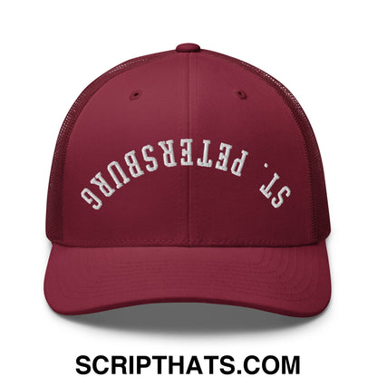 Upside Down St. Petersburg Embroidered Mesh Trucker Hat Cranberry