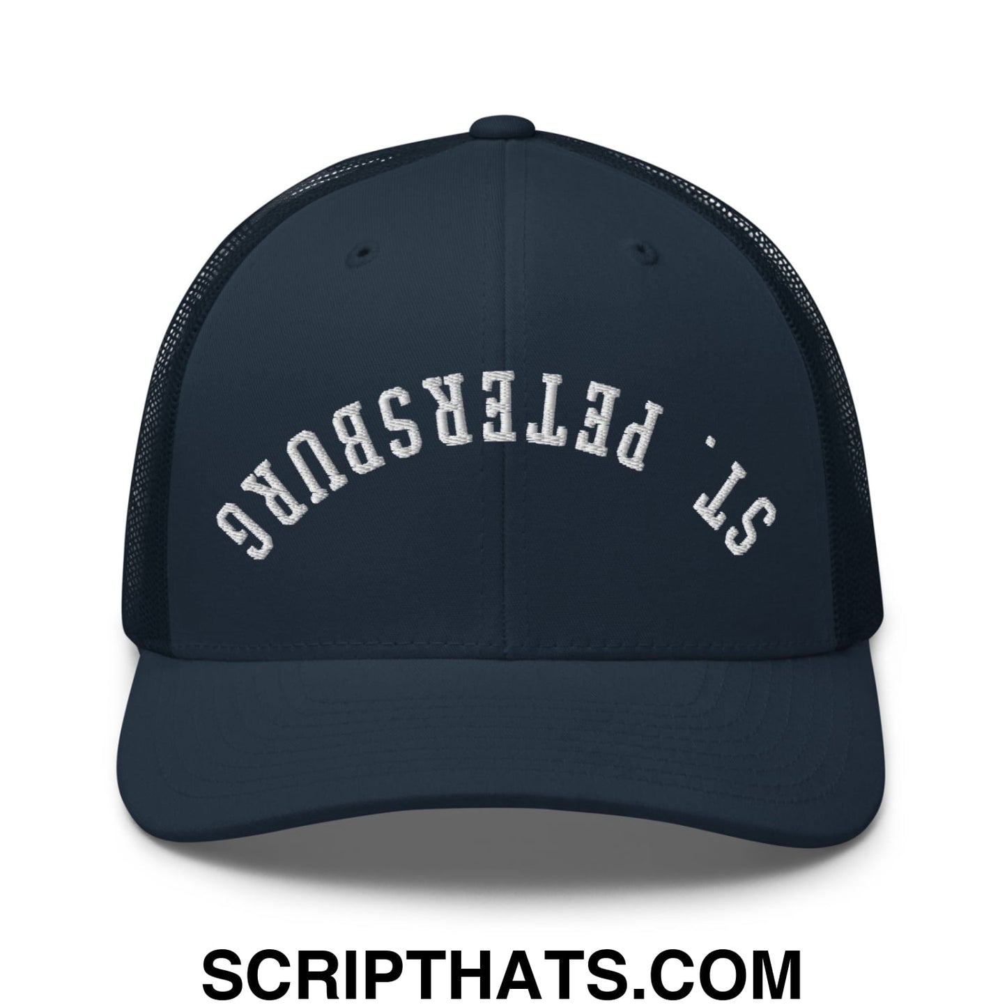 Upside Down St. Petersburg Embroidered Mesh Trucker Hat Navy