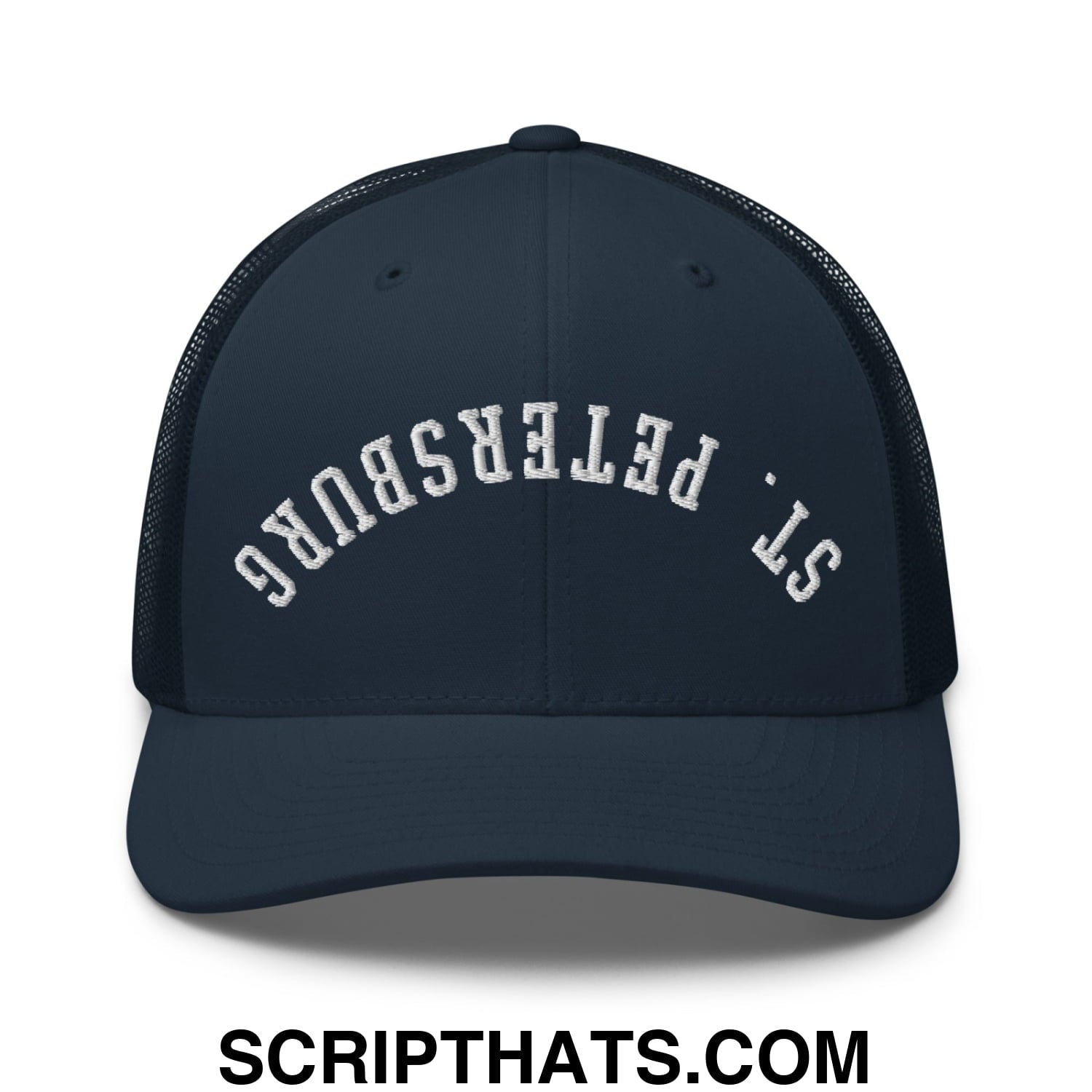 Upside Down St. Petersburg Embroidered Mesh Trucker Hat Navy