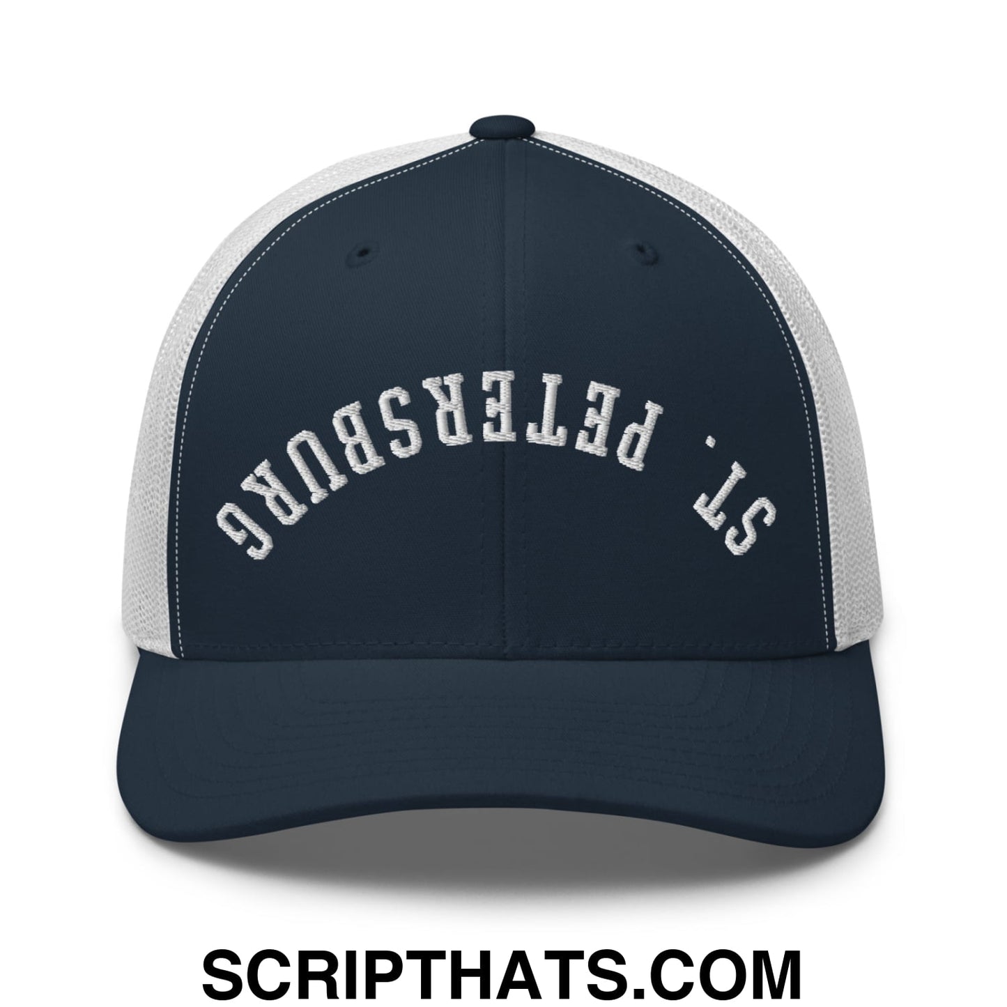 Upside Down St. Petersburg Embroidered Mesh Trucker Hat Navy White