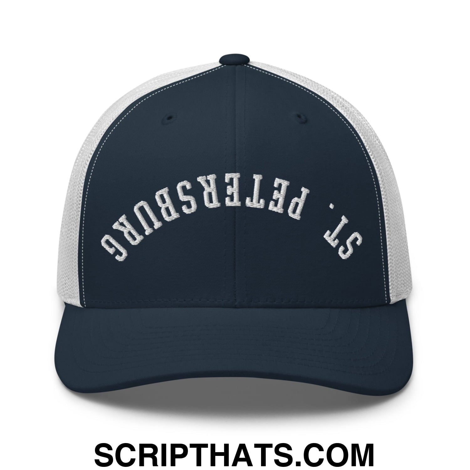 Upside Down St. Petersburg Embroidered Mesh Trucker Hat Navy White