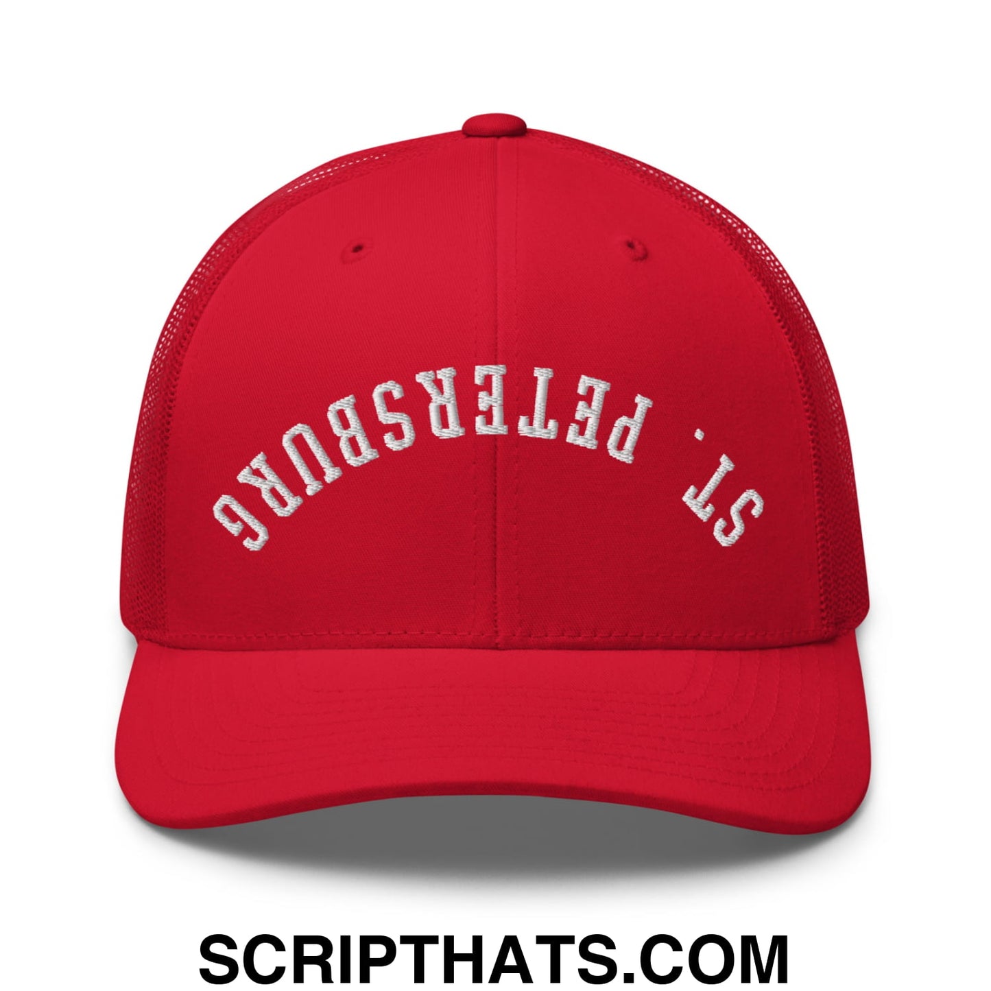 Upside Down St. Petersburg Embroidered Mesh Trucker Hat Red