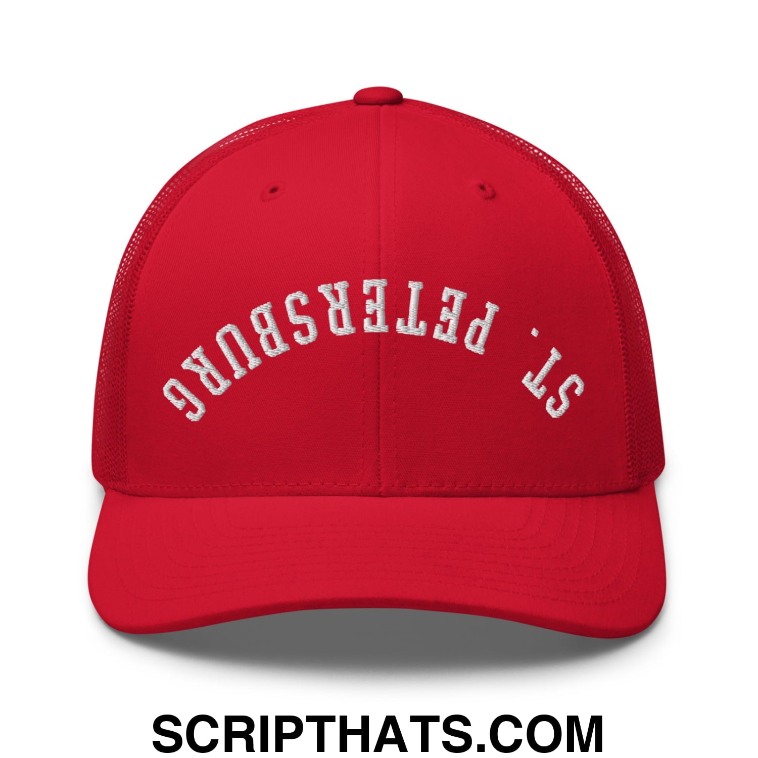 Upside Down St. Petersburg Embroidered Mesh Trucker Hat Red