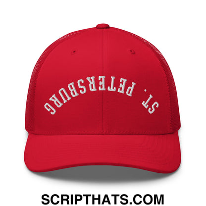 Upside Down St. Petersburg Embroidered Mesh Trucker Hat Red