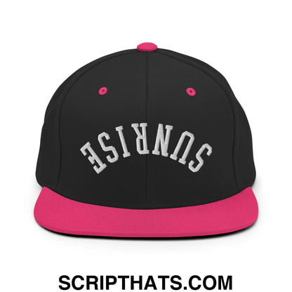 Upside Down Sunrise Embroidered Flat Bill Brim Snapback Hat Black Neon Pink