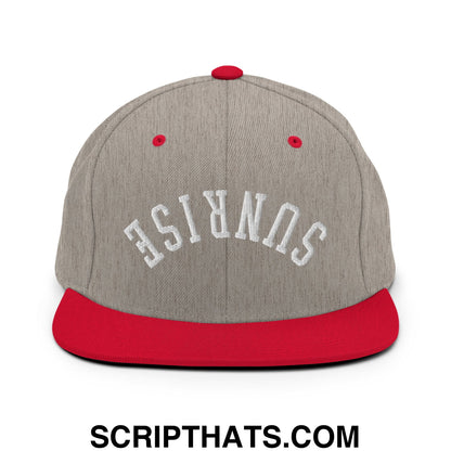 Upside Down Sunrise Embroidered Flat Bill Brim Snapback Hat Heather Grey Red
