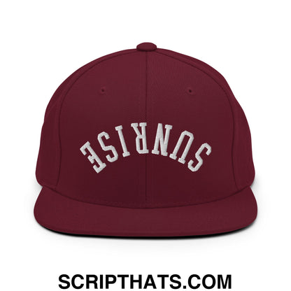 Upside Down Sunrise Embroidered Flat Bill Brim Snapback Hat Maroon
