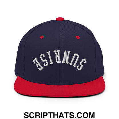 Upside Down Sunrise Embroidered Flat Bill Brim Snapback Hat Navy Red