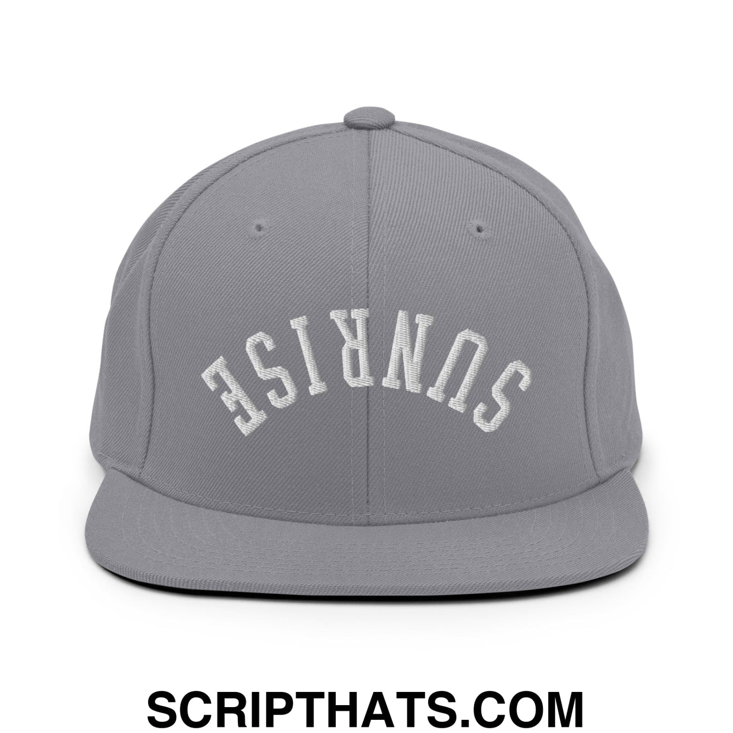 Upside Down Sunrise Embroidered Flat Bill Brim Snapback Hat Silver