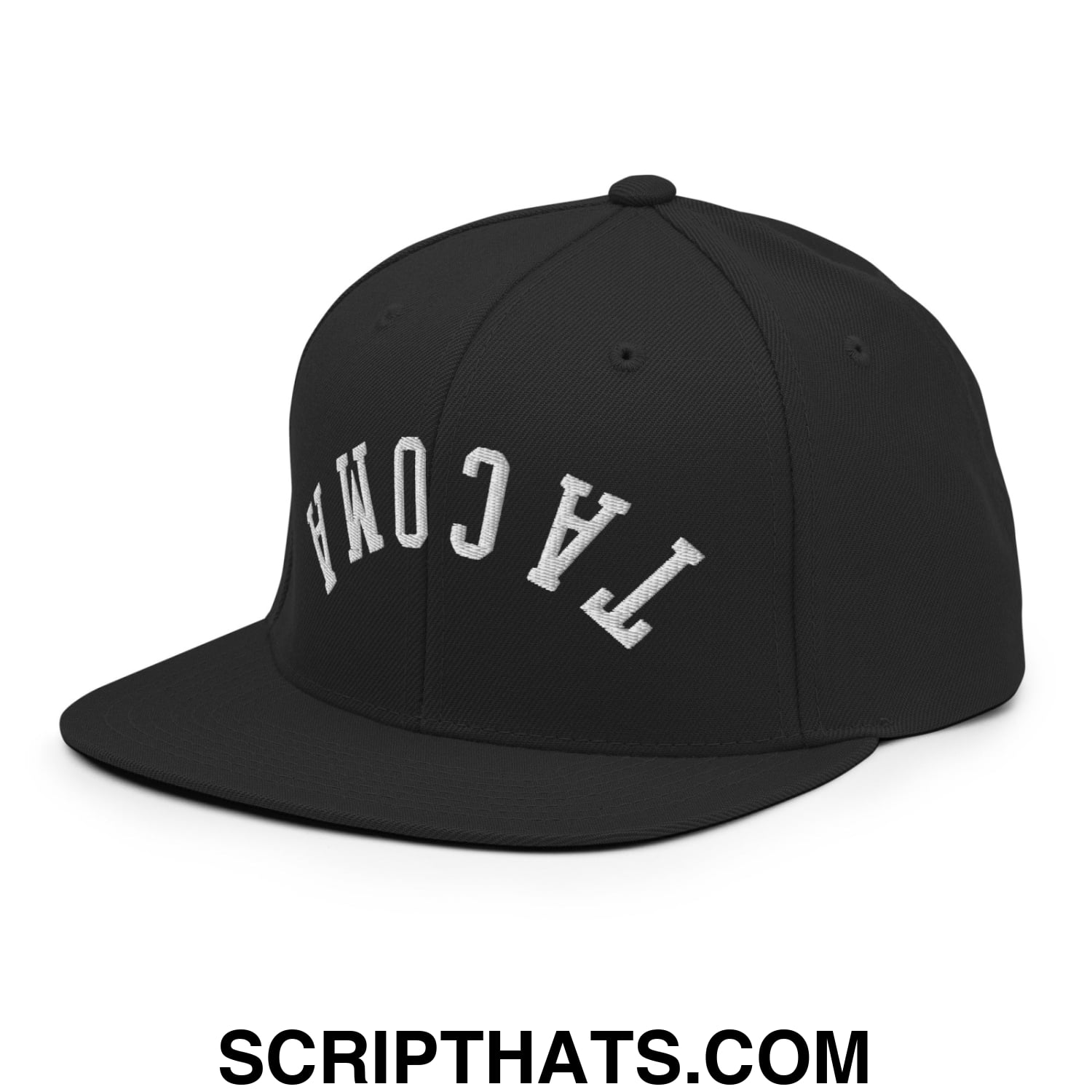 Upside Down Tacoma Embroidered Flat Bill Brim Snapback Hat Black