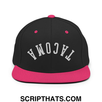 Upside Down Tacoma Embroidered Flat Bill Brim Snapback Hat Black Neon Pink