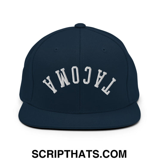 Upside Down Tacoma Embroidered Flat Bill Brim Snapback Hat Dark Navy