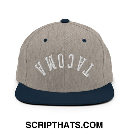 Upside Down Tacoma Embroidered Flat Bill Brim Snapback Hat Heather Grey Navy