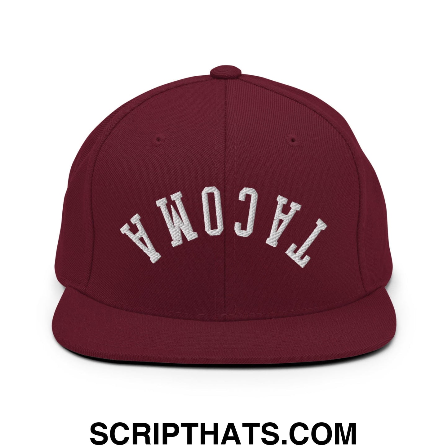 Upside Down Tacoma Embroidered Flat Bill Brim Snapback Hat Maroon