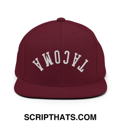 Upside Down Tacoma Embroidered Flat Bill Brim Snapback Hat Maroon