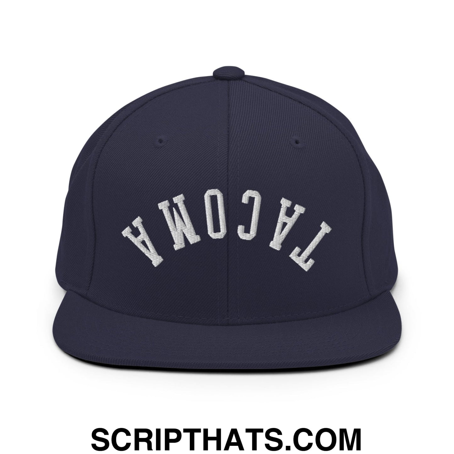 Upside Down Tacoma Embroidered Flat Bill Brim Snapback Hat Navy