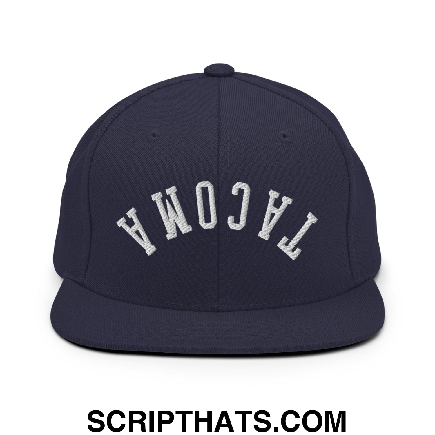 Upside Down Tacoma Embroidered Flat Bill Brim Snapback Hat Navy