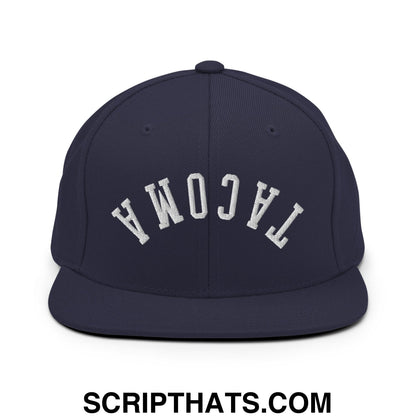 Upside Down Tacoma Embroidered Flat Bill Brim Snapback Hat Navy